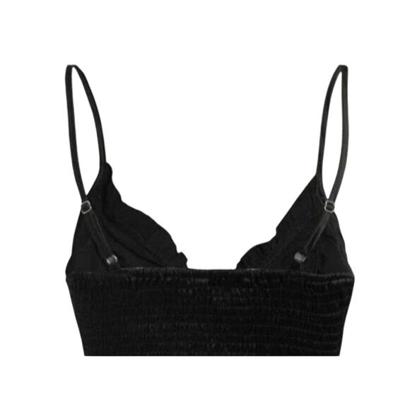 NWT Lace Up Bustier Corset Eyelet Detail Smock Crop Top Adjustable Strap M Black - Picture 6 of 12